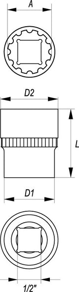 Galvutė 1/2", daugiafunkcinė 14 mm (YT-1466)