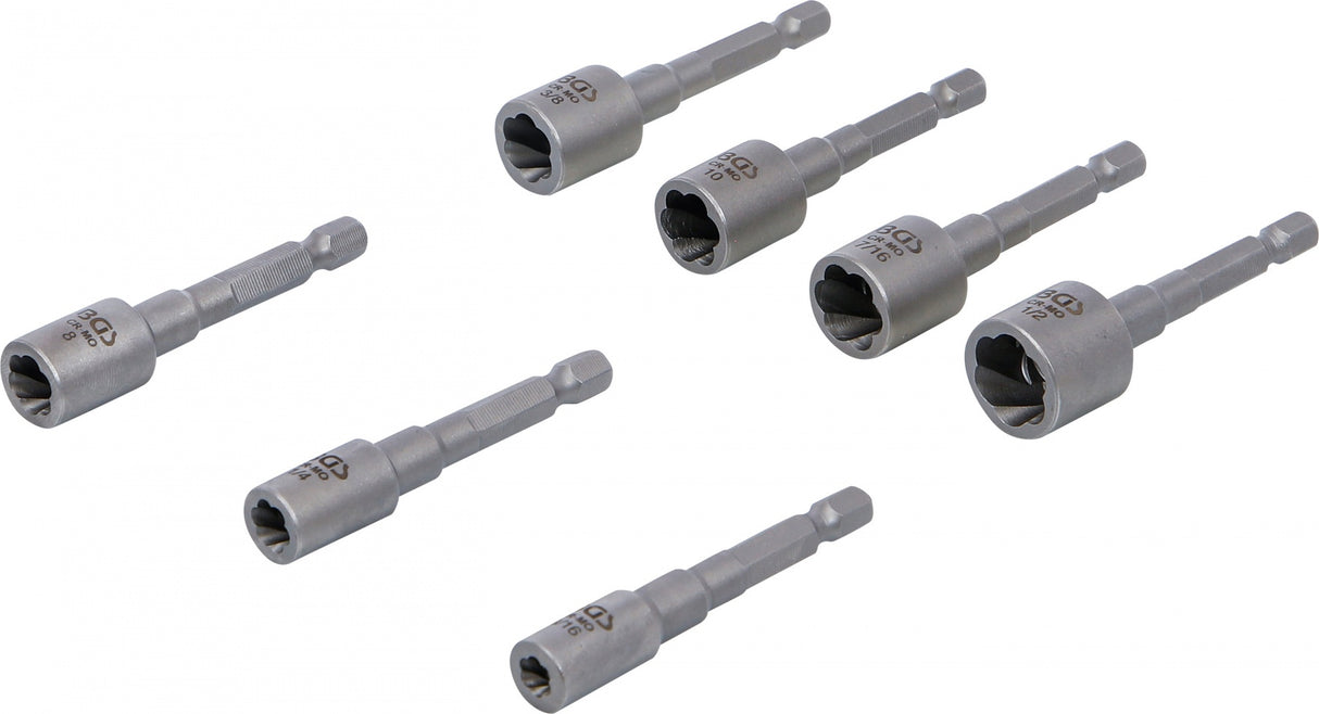 Spec. galvučių rinkinys / sraigtiniai ištraukikliai | 6,3 mm (1/4") | 7 vnt (74562)