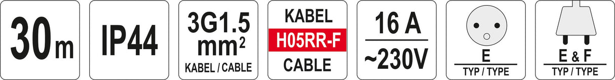 Ilgintuvas guminis su būgnu | 3х1,5 mm | 30 m (YT-81053)