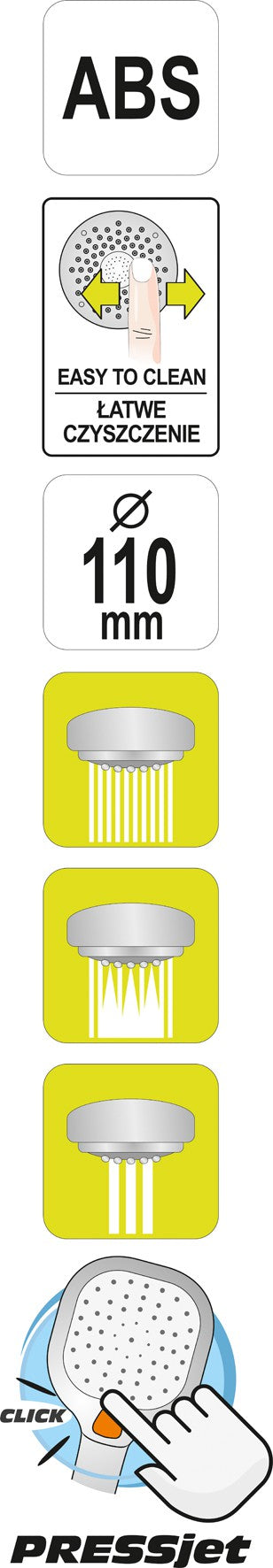 Dušo galvutė 3 srovės funkcijos + PRESS JET, chromuota "Mimas" (75635)