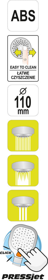 Dušo galvutė 3 srovės funkcijos + PRESS JET, chromuota "Mimas" (75635)