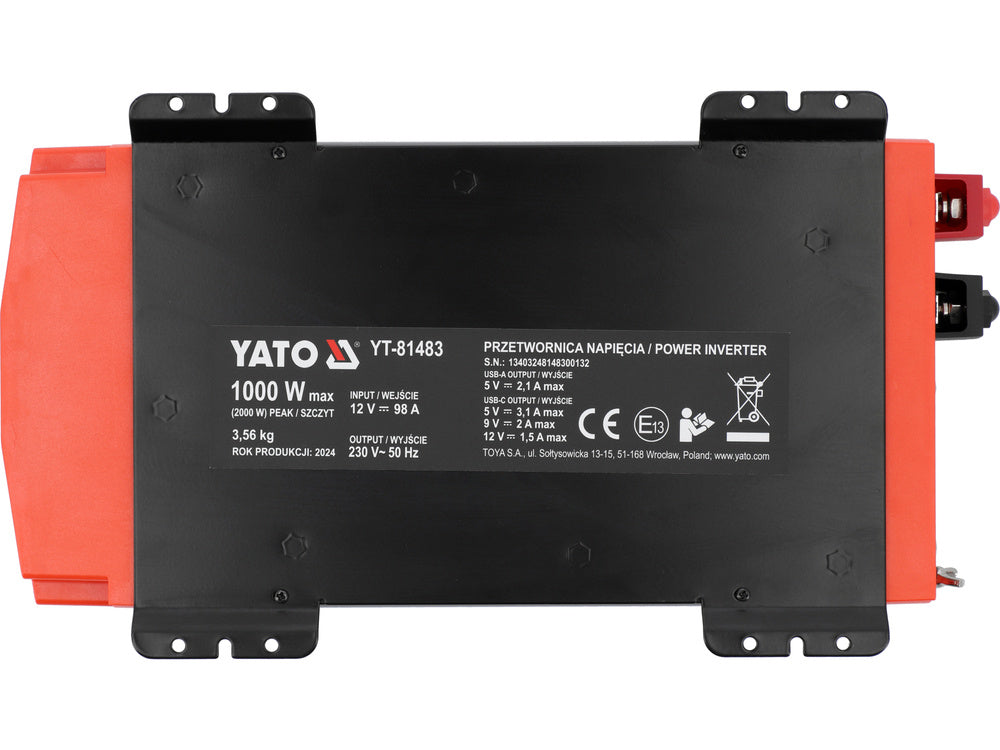 Automobilinis įtampos inverteris | grynas sinusas | 12/230V 1000W (YT-81483)