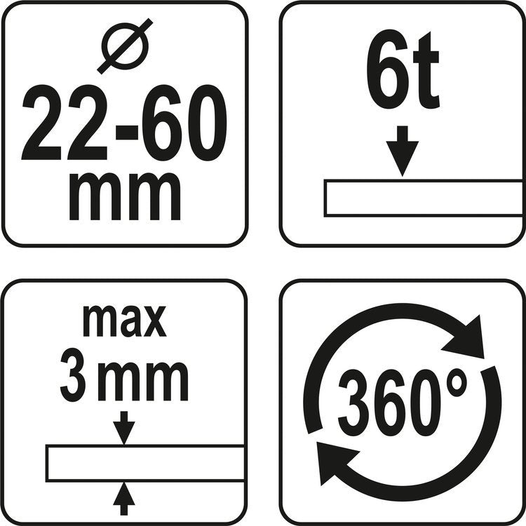 Hidraulinis skylių darymo įrankis | 22-60 mm | 360 laipsn. (YT-18900)