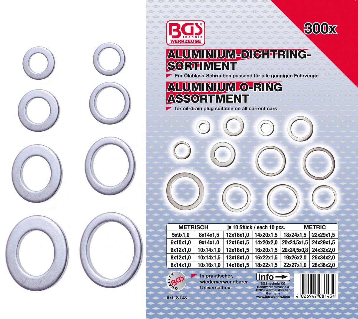 Sandarinimo žiedų / tarpinių asortimentas | aliuminis | 300 vnt. (8143)