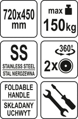 Transportavimo vežimėlis/platforma | nerūdijantis plienas | 720x450 mm (YG-09080)