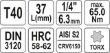 Antgalis įpresuotas į galvutę | 6.3 mm (1/4") | T-Star (Torx) T40 (YT-04307)