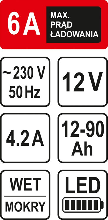 Pakrovėjas akumuliatoriams | 6A / 12V / 90 Ah | LED (82542)