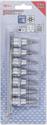 Įpresuotų antgalių rinkinys | 10 mm (3/8") | T-Star su skyle (Torx) T15 - T50 | 7 vnt. (9341)