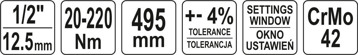 Dinamometrinis raktas | su skale | 12,5 mm (1/2") | 20 - 220 Nm (YT-07605)