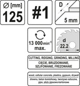 Diskas/freza medžiui 125mm, No1 (YT-59172)