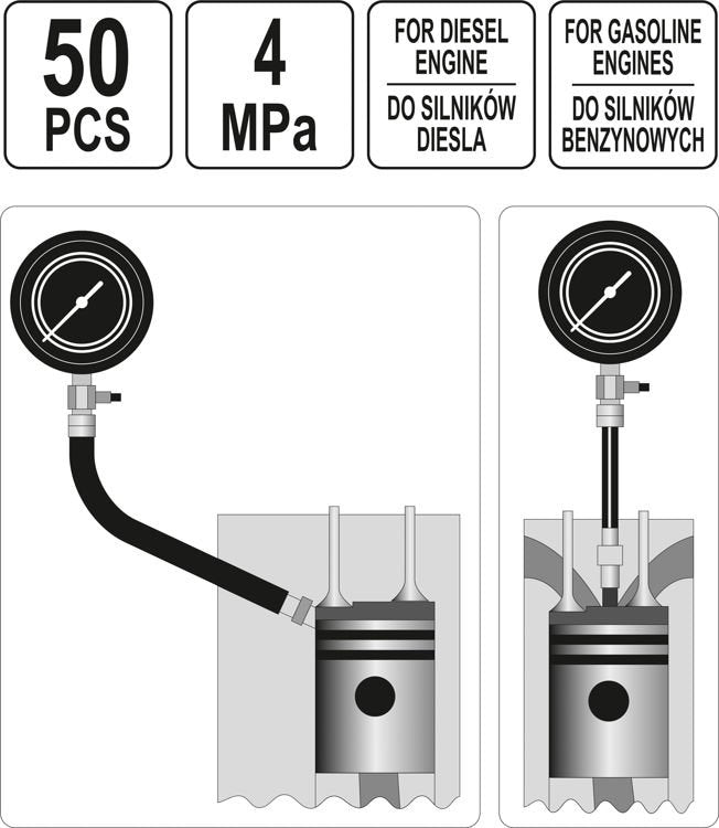 Kompresijos matuoklis dyzeliniams ir benzininiams varikliams | Maxi (YT-73012)