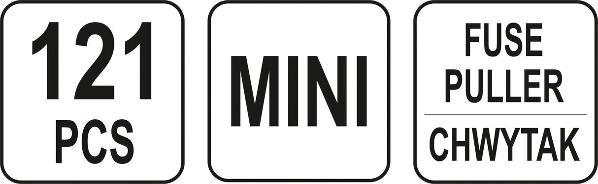 Automobilių saugiklių asortimentas | su išėmėju | Mini | 121 vnt. (YT-83143)