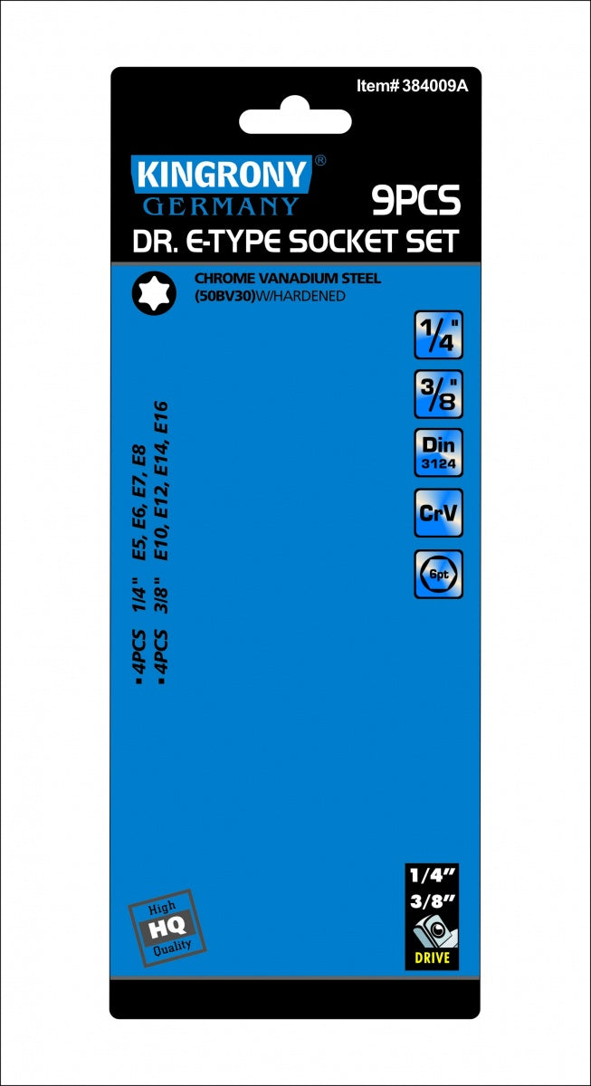 Galvučių rinkinys E-Tipas | 6.3 mm (1/4 ") / 10 mm (3/8") | E5 - E16 | 10 vnt. (KR384009A)