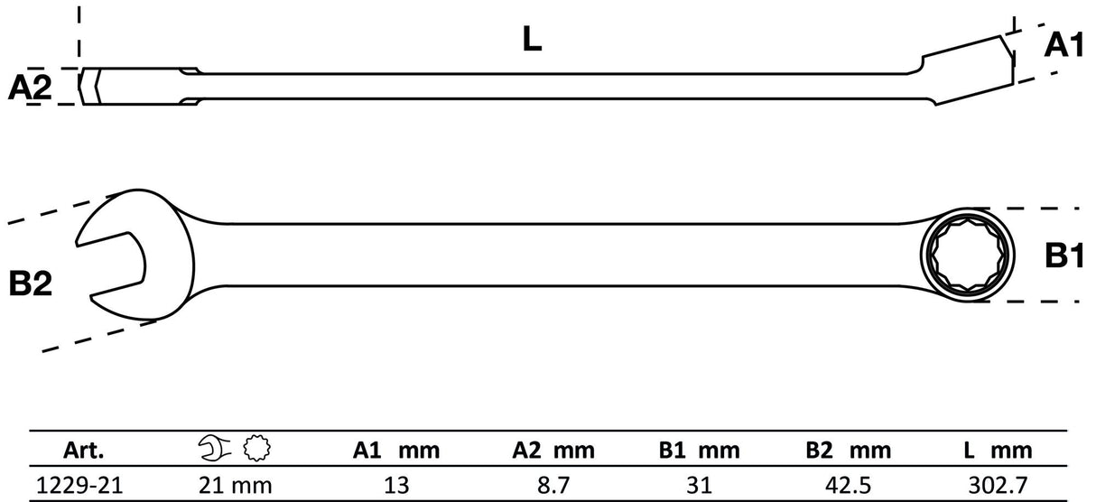Raktas kombinuotas | ilgas tipas | 21 mm (1229-21)