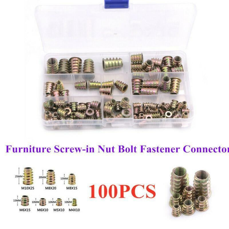 Plieniniai srieginiai įdėklai medinei furnitūrai | 100 vnt. (TS100K)