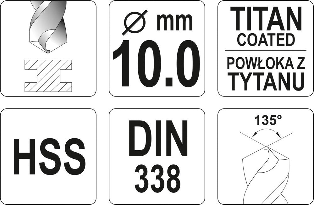 Grąžtas metalui HSS-TIN 10.0 mm (YT-44662)