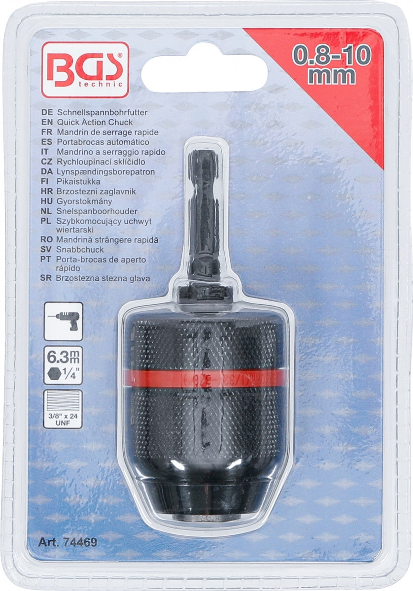 Greito užspaudimo griebtuvas | metalinė versija | 6,3 mm (1/4") antgalis x 20 UNF | 0,8–10 mm (74469)