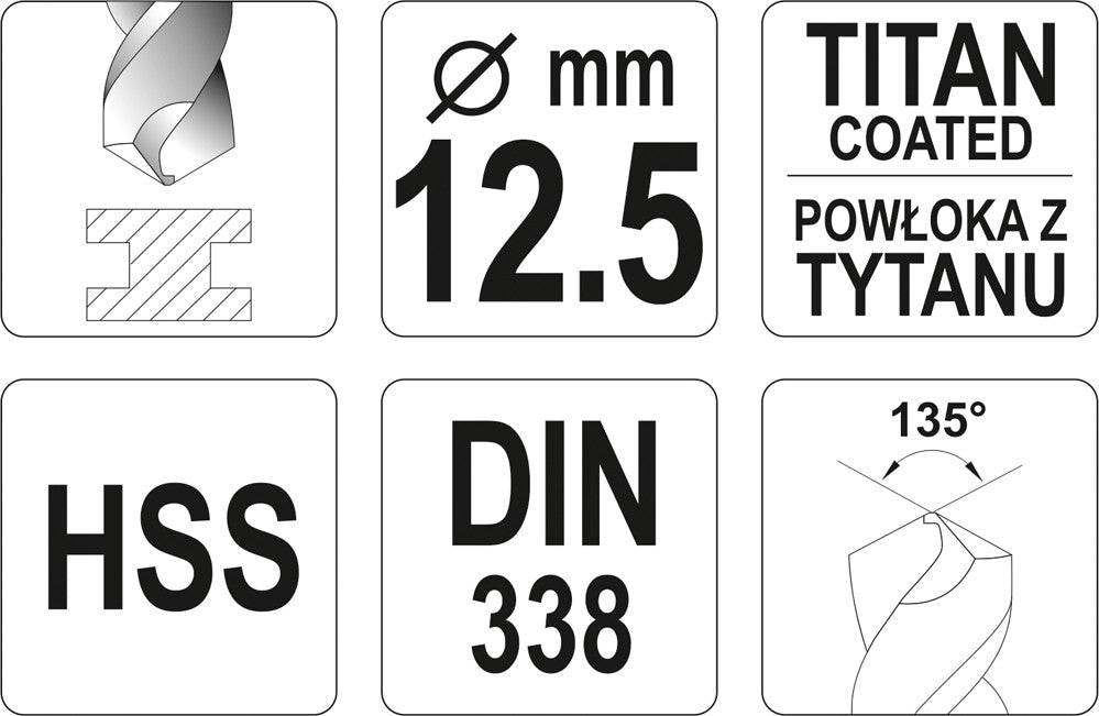 Grąžtas metalui HSS-TIN 12.5 mm (YT-44667)
