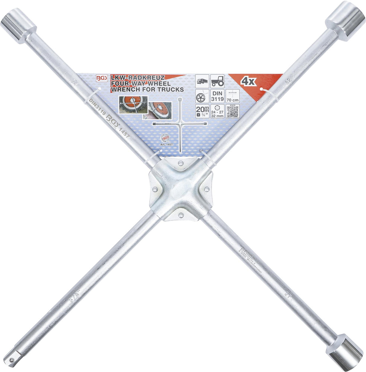 Keturių krypčių ratų veržliaraktis sunkvežimiams | kryžius | 24 x 27 x 32 x 20 mm (3/4") (1457)