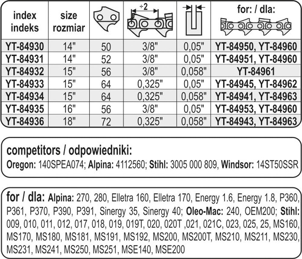 Pjovimo juosta | 14" 3/8" 0,05" 50 (YT-84930)