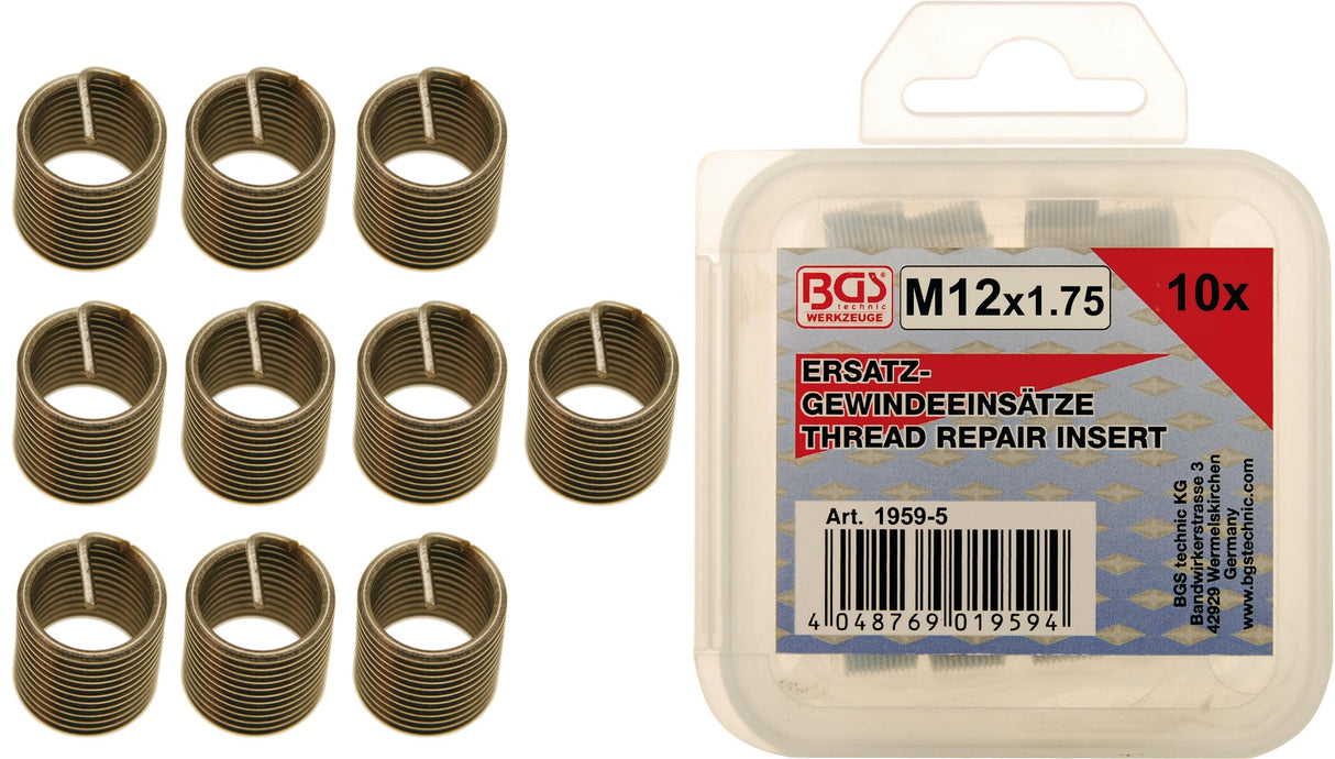 Проволочные вставки для резьбы | Хеликоилы | M12 x 1.75 | 10 шт.