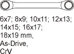 Įrankių rinkinys į vežimėlius-kilpinių raktų rinkinys 6-19 mm, 7vnt. (YT-5533)