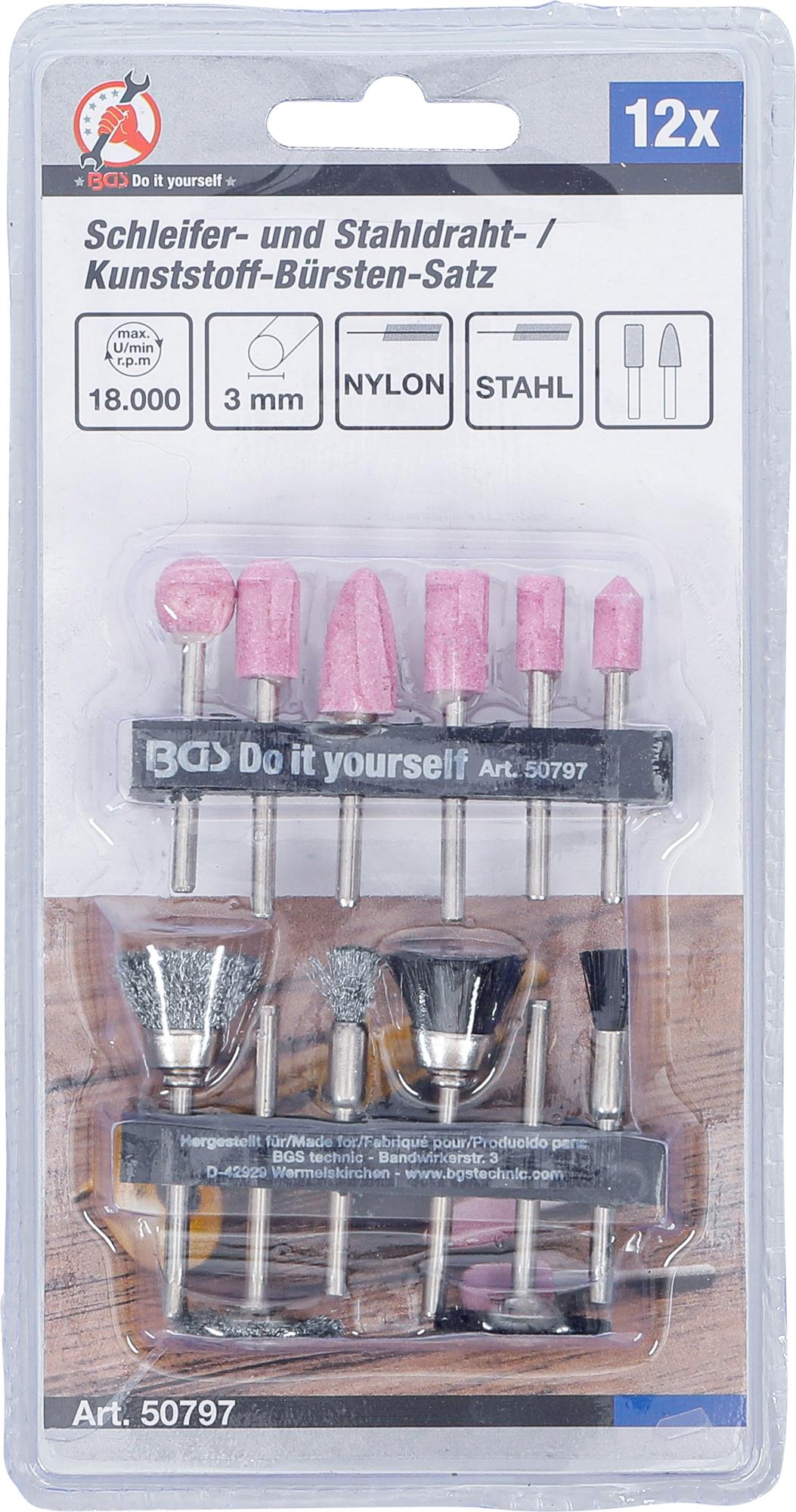 Plieninių / plastikinių / šlifavimo šepečių rinkinys | 12 vnt. (50797)