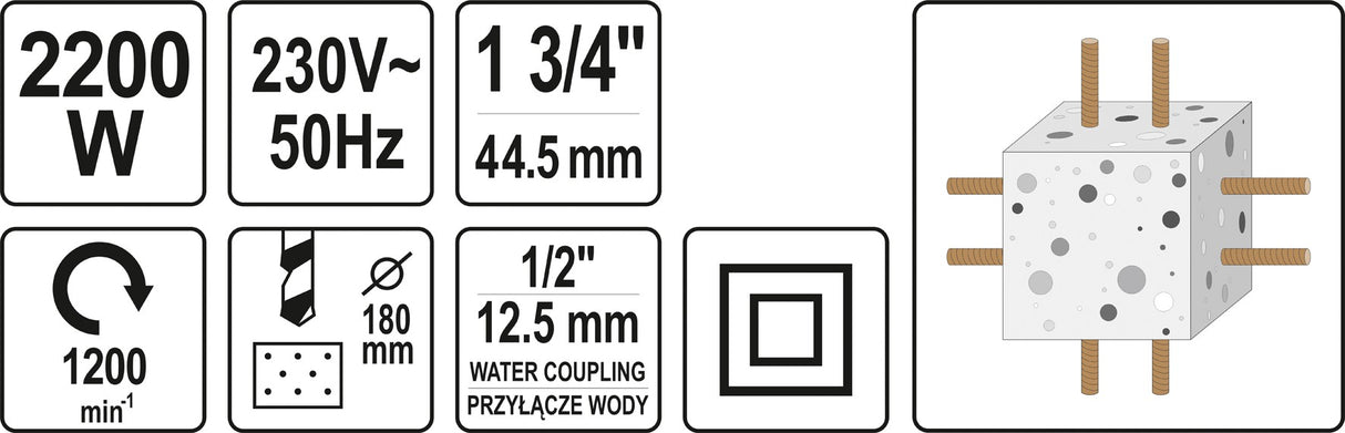 Įrenginys deimantiniam gręžimui | su aušinimu | 30 - 180 mm | 2200 W (YT-81980)