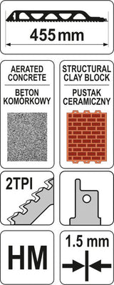Pjūklas stumdomam siaurapjūkliui | briketams/betonui | 455 mm (YT-33950)