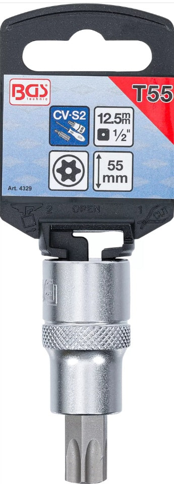 Antgalis įpresuotas į galvutę | 12,5 mm (1/2") | T-Star su skyle (Torx) T55 (4329)