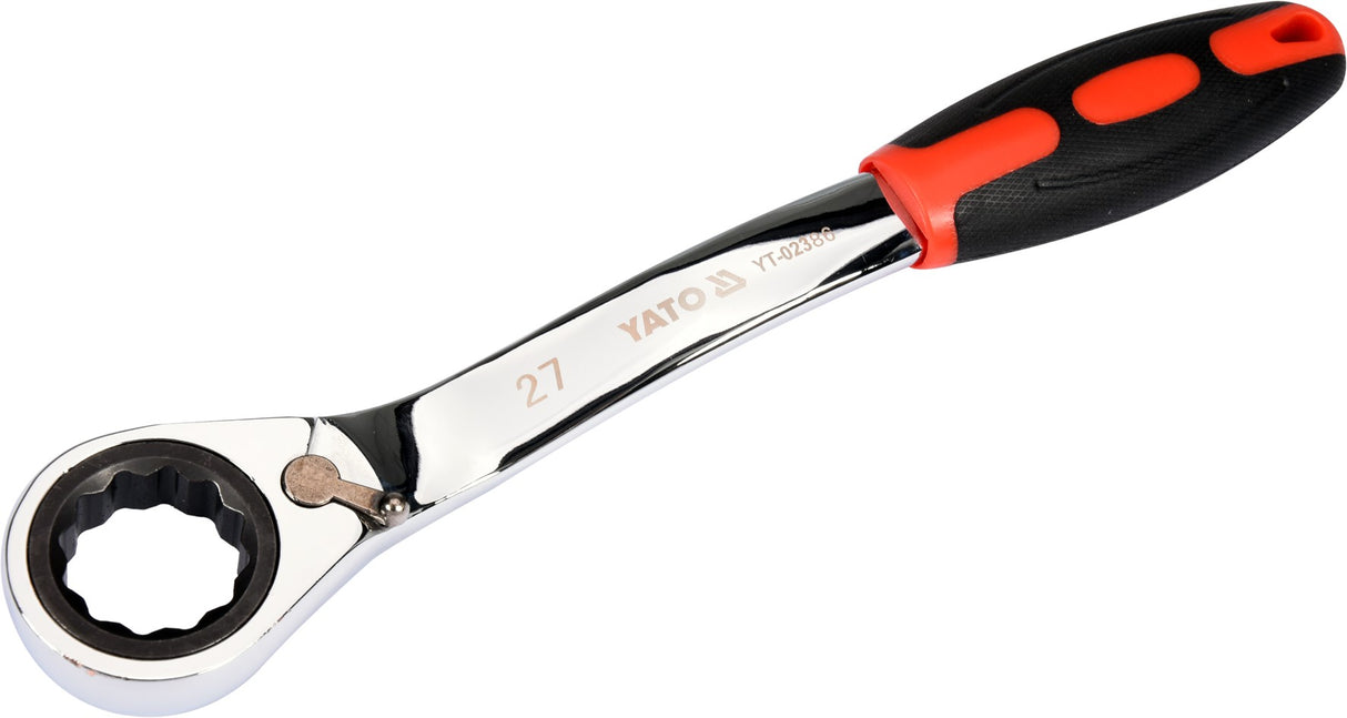 Raktas kilpinis lenktas su terkšle | reversinis | 27 mm (YT-02386)