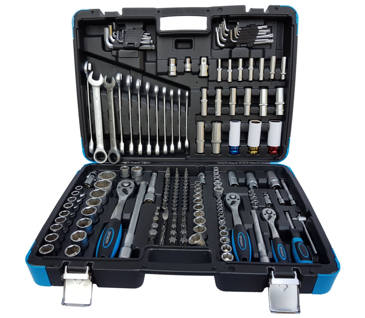 Įrankių rinkinys | Terkšliniai veržliarakčiai | 6.3 mm (1/4") / 10 mm (3/8") / 12,5 mm (1/2") | 176 vnt. (KR121176R)