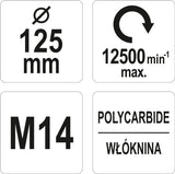 Šlifavimo diskas metalui su abrazyvine medžiaga | juodas | 125xM14 (YT-47820)