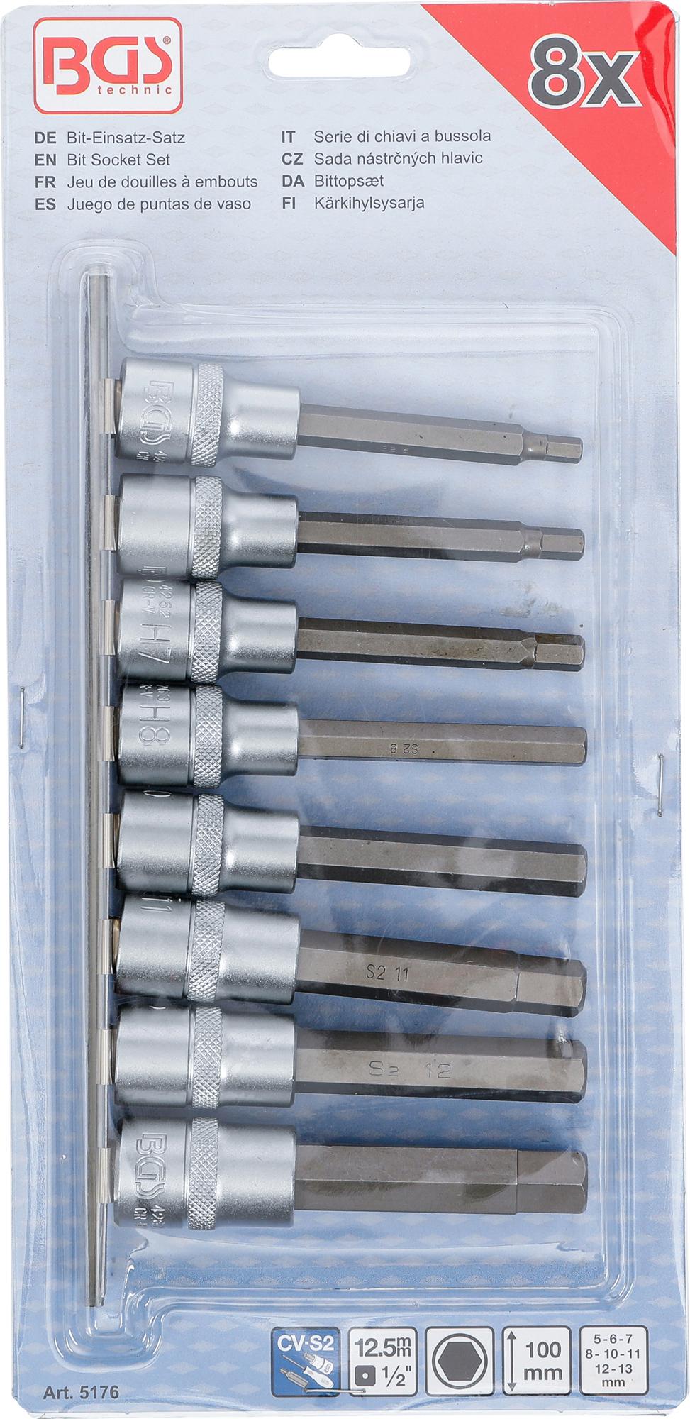 Įpresuotų antgalių rinkinys | 12.5 mm (1/2") | hex šešiakampis | 5 - 13 mm | 8 vnt. (5176)