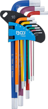 L tipo veržliarakčių rinkinys | daugiaspalviai | ilgi | vidinis šešiakampis 1,5 - 10 mm | 9 vnt. (74455B)