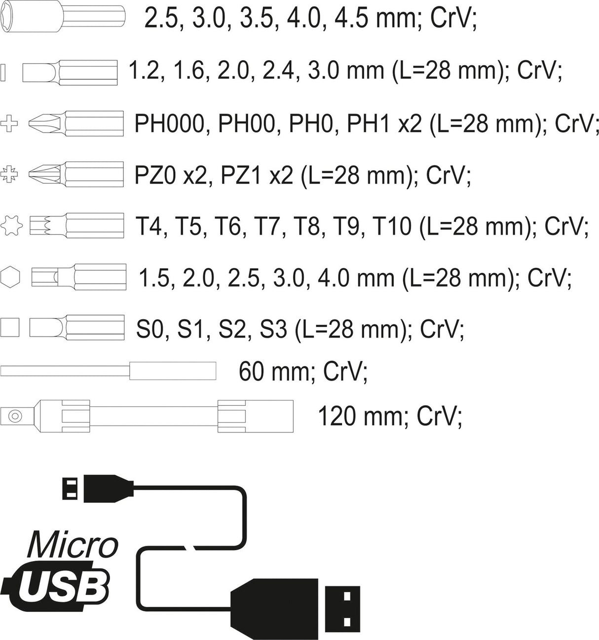 Antgalių rinkinys | su akumuliatoriniu atsuktuvu | Lithium-ion / 3,6V | 39 vnt. (YT-27930)