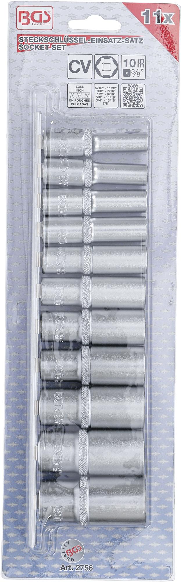 Galvučių rinkinys, šešiakampės, ilgos | 10 mm (3/8") | Coliniai dydžiai | 11 vnt. (2756)