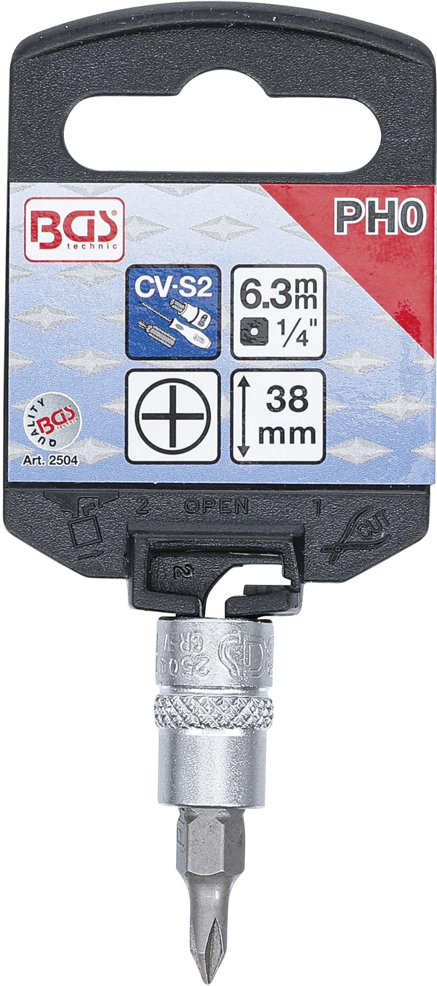 Antgalis įpresuotas į galvutę | 6.3 mm (1/4") | kryžminis PH0 (2504)