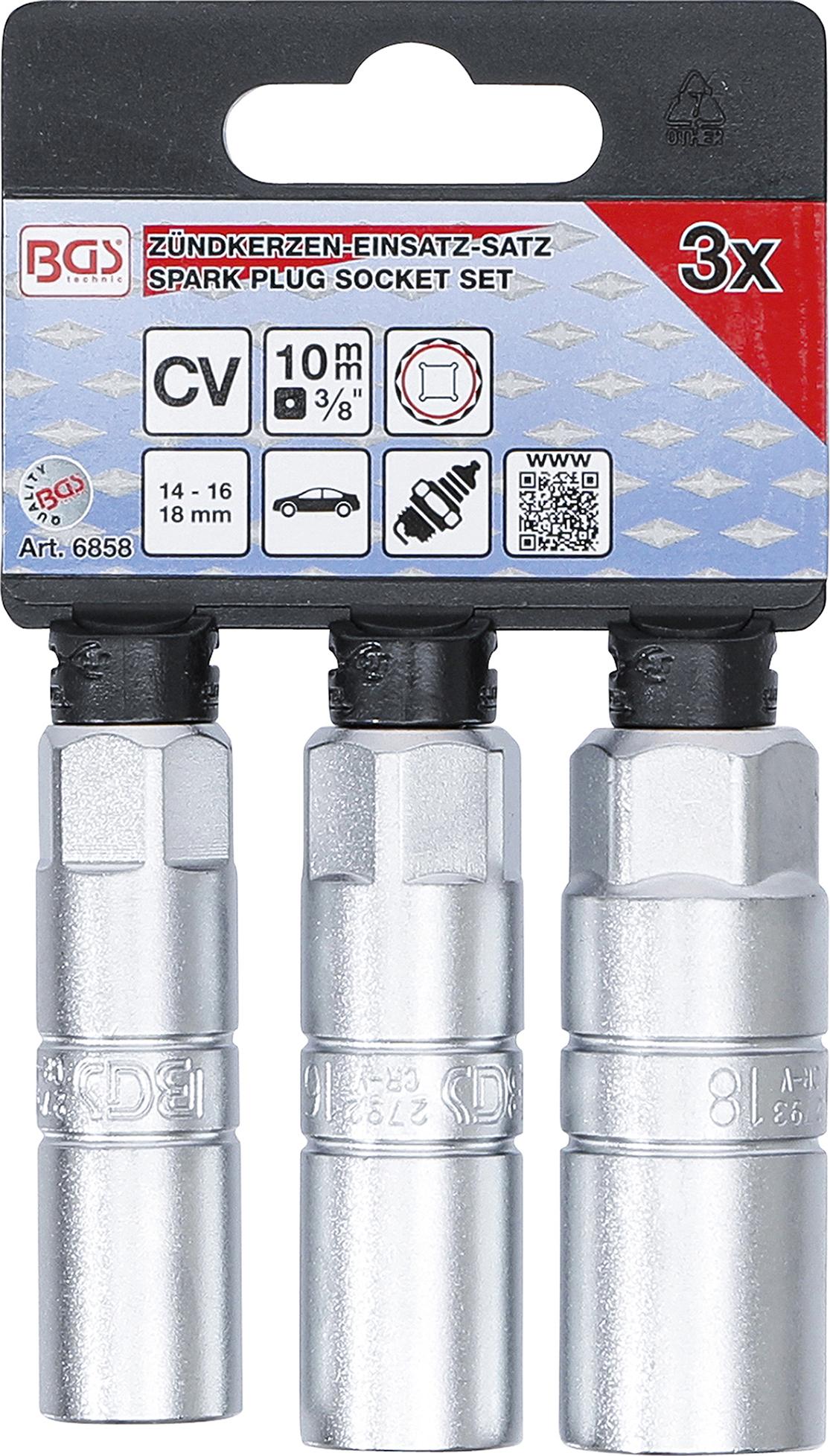 Galvučių rinkinys žvakėms 12 kampų | 10 mm (3/8") | 14 - 16 - 18 mm | 3 vnt. (6858)