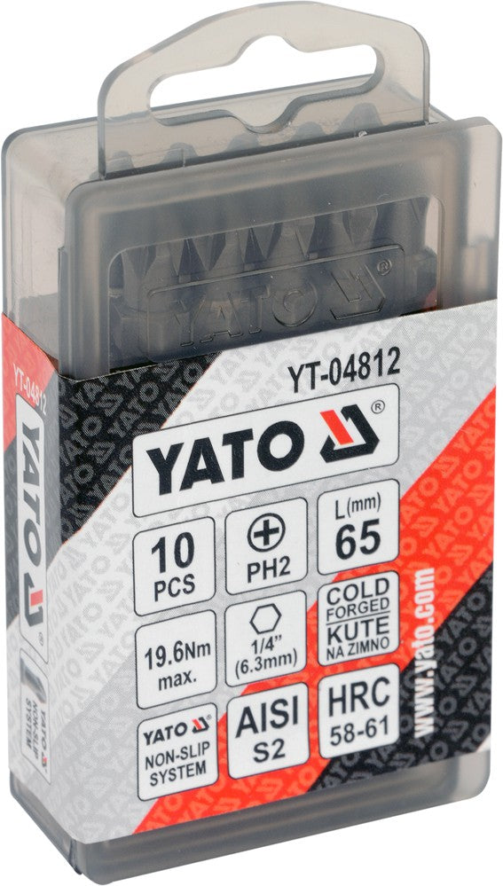 Бита крестовая двусторонняя 1/4"x65 mm, PH2-PH2, S2 10 шт.