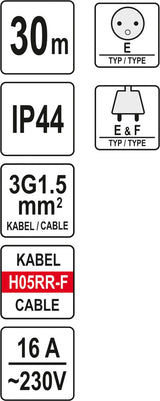 Ilgintuvas guminis su būgnu | 3х1,5 mm | 30 m (YT-81053)