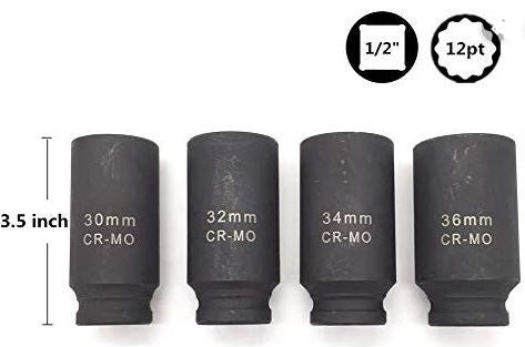 Набор длинных головок для полуосей | 12-гранные | 30/32/34/36 mm | 4 шт.