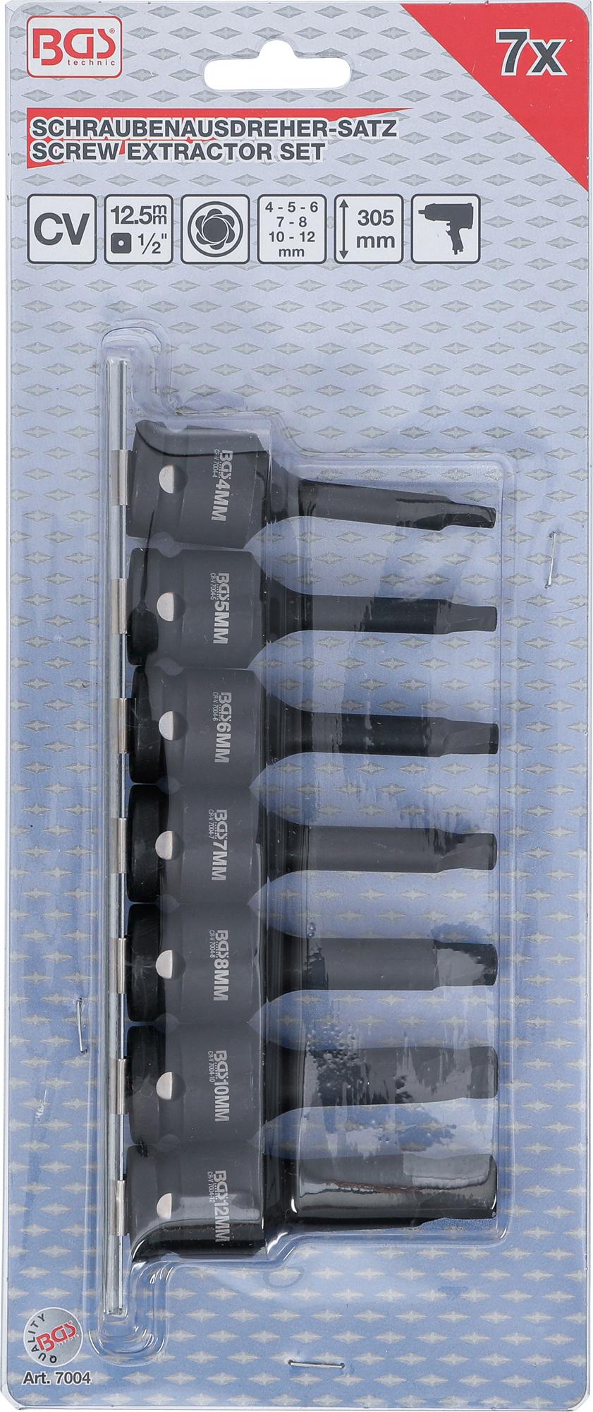Varžtų ištraukimo rinkinys | 12,5 mm (1/2") | pažeistam hex šešiakampiui 4 - 12 mm | 7 vnt. (7004)