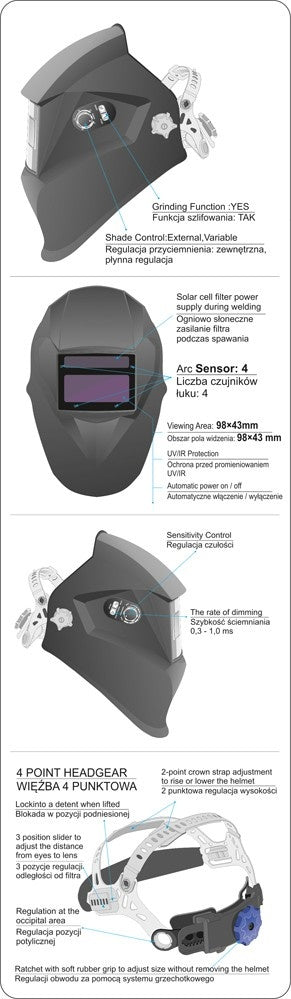 Automatiškai tamsėjanti suvirinimo kaukė / skydelis (YT-73921)