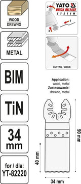 Priedas daugiafunkciniam įrankiui | BIM-TIN | 90 mm / 34 mm (YT-34712)