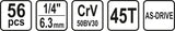 Galvučių su terkšle rinkinys | 6.3 mm (1/4") | 56 vnt. (58643)