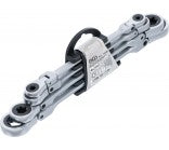 Terkšlinių dvipusių veržliarakčių rinkinys | šarnyriniai | su E tipo žiedų galvutėmis | E6 - E24 | 4 vnt. (71028)