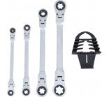 Terkšlinių dvipusių veržliarakčių rinkinys | šarnyriniai | su E tipo žiedų galvutėmis | E6 - E24 | 4 vnt. (71028)