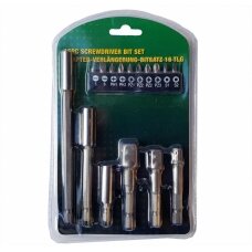 Adapterių ir antgalių komplektas 1/4"(6,3 mm) į antgalius ir galvutes 1/4" - 3/8" - 1/2" | 16 vnt. (SB16)