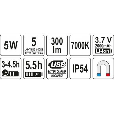 Akumuliatorinis šviesos diodų prožektorius | 5W COB 300LM (YT-81819) 9